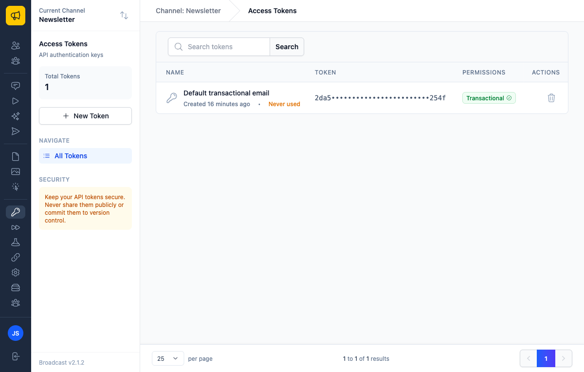 Access Tokens index page showing a list of API tokens