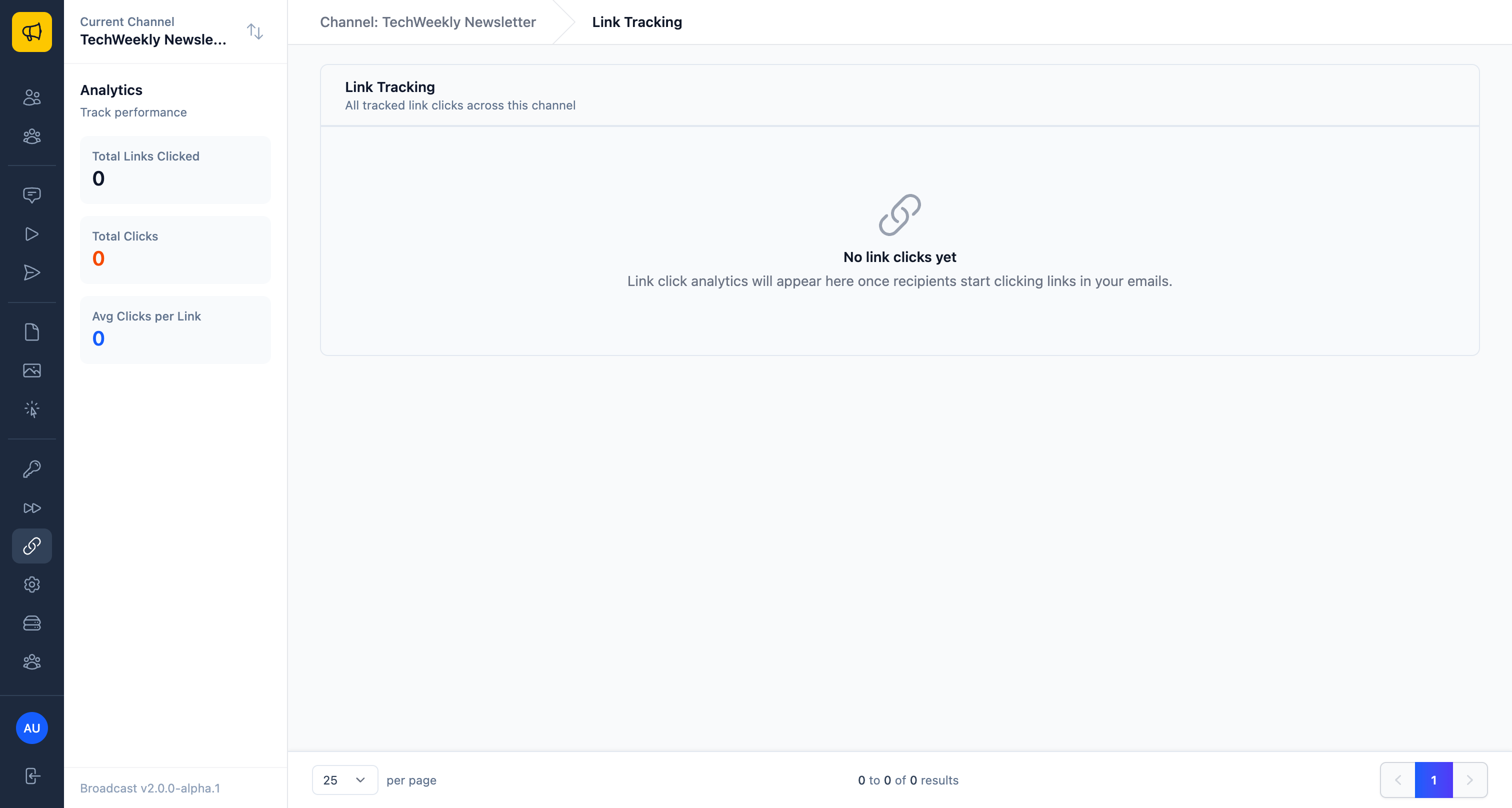 Link Tracking page showing click analytics overview