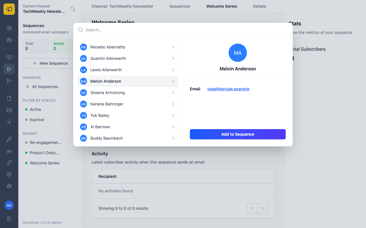 Add subscriber modal
