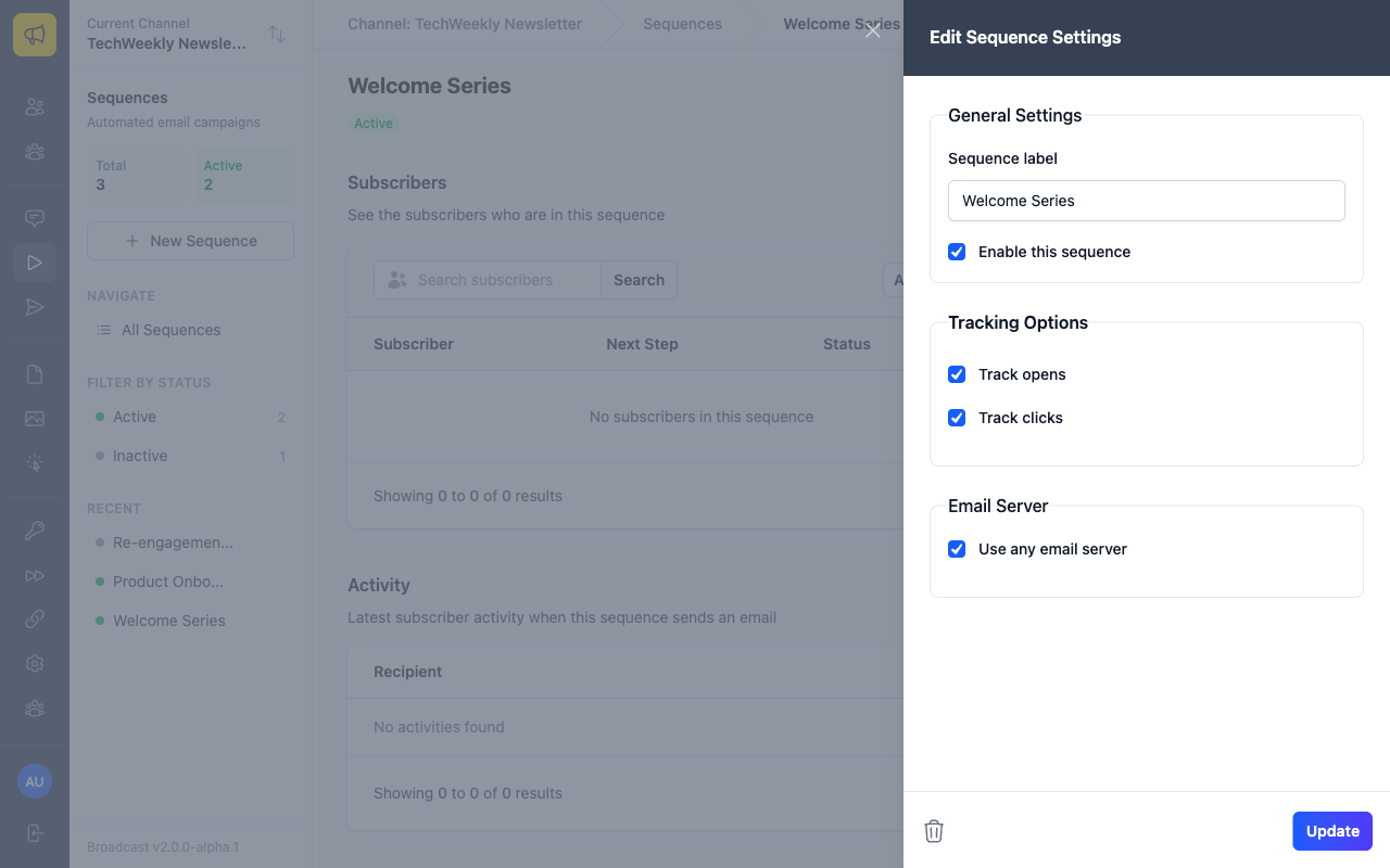 Sequence settings sidebar