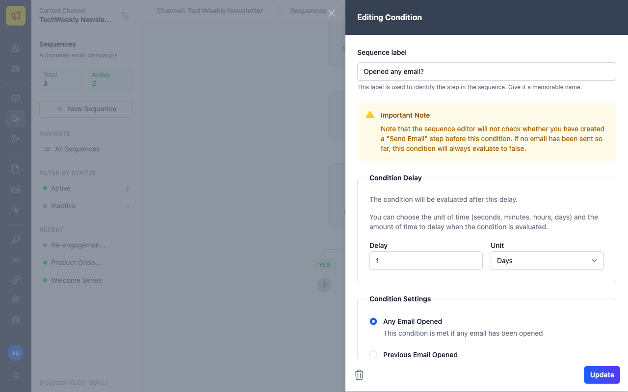 Add Condition step form