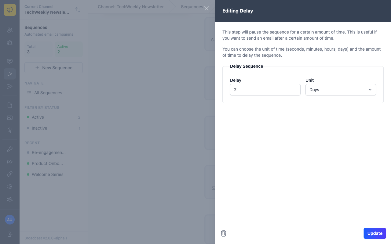 Add Delay step form