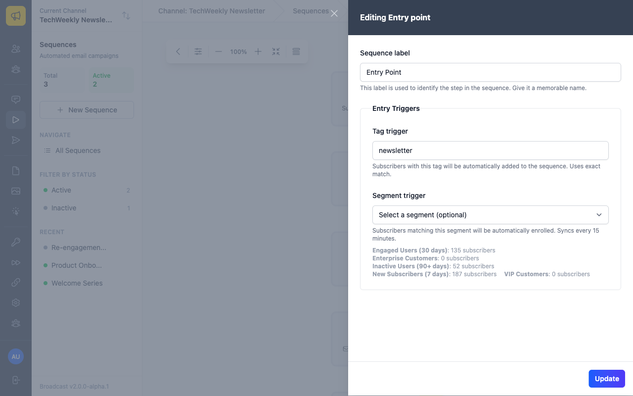 Entry Point step form with triggers