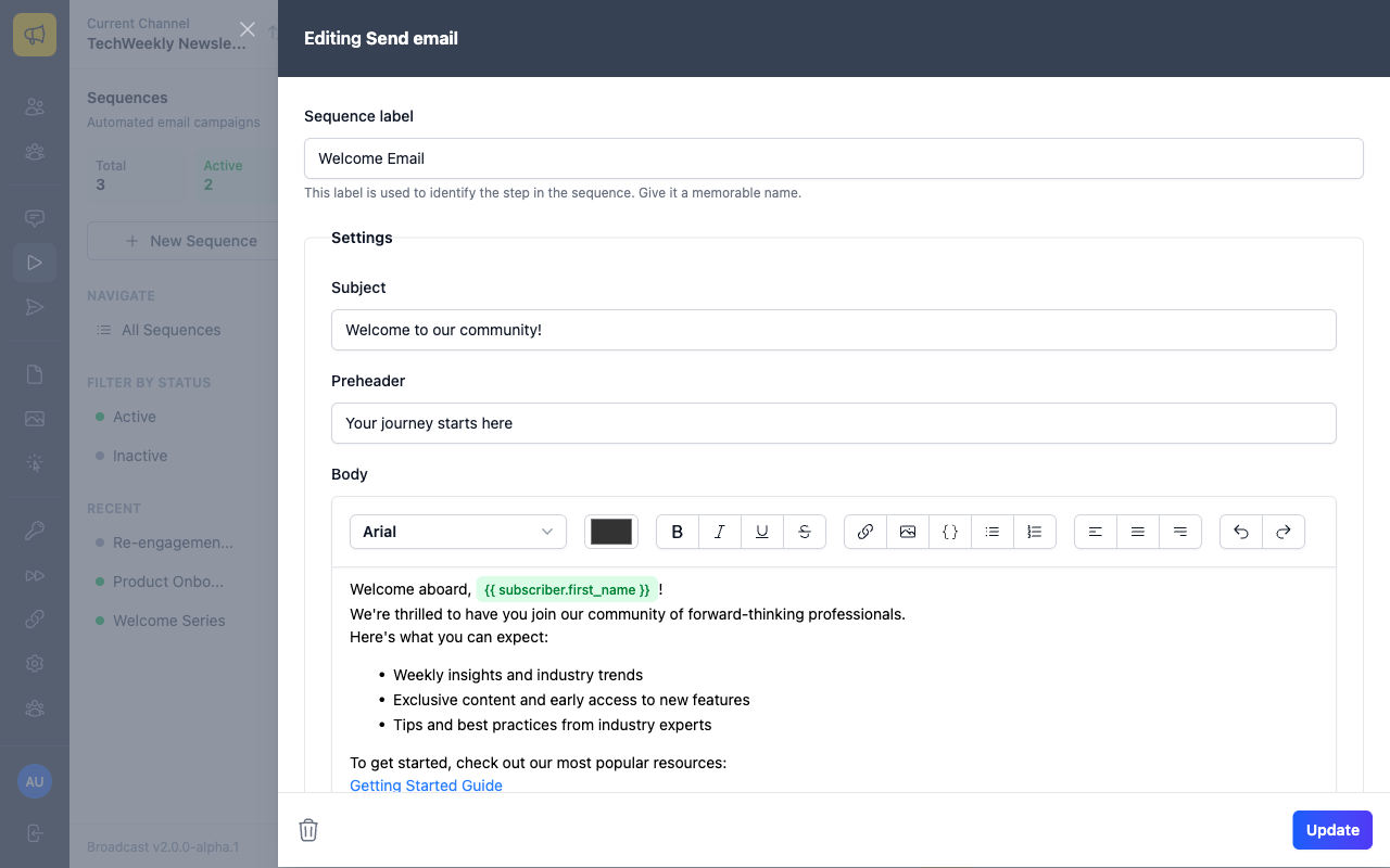Send Email step form