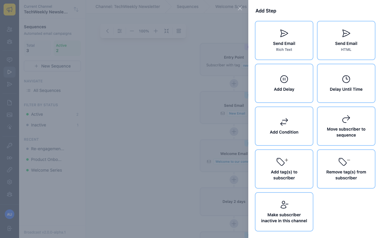 Step type selection menu