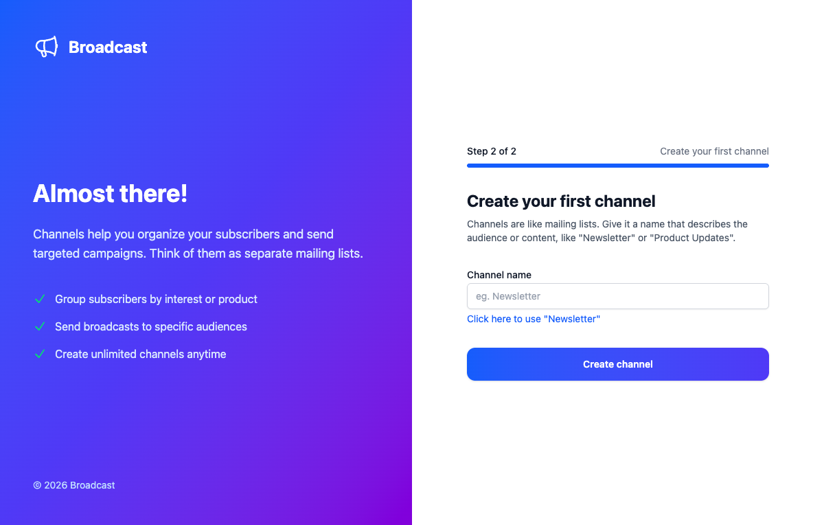 Step 2: Create your first channel with a name field